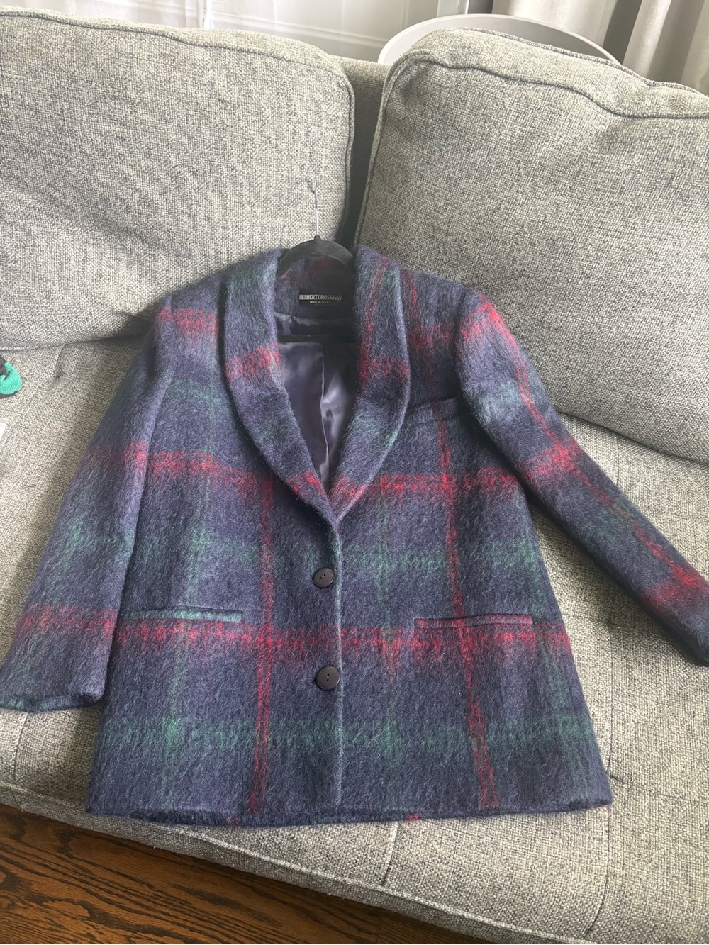 Vintage Herbert Grossman Mohair/fuzzy plaid blazer/jacket Made in USA
